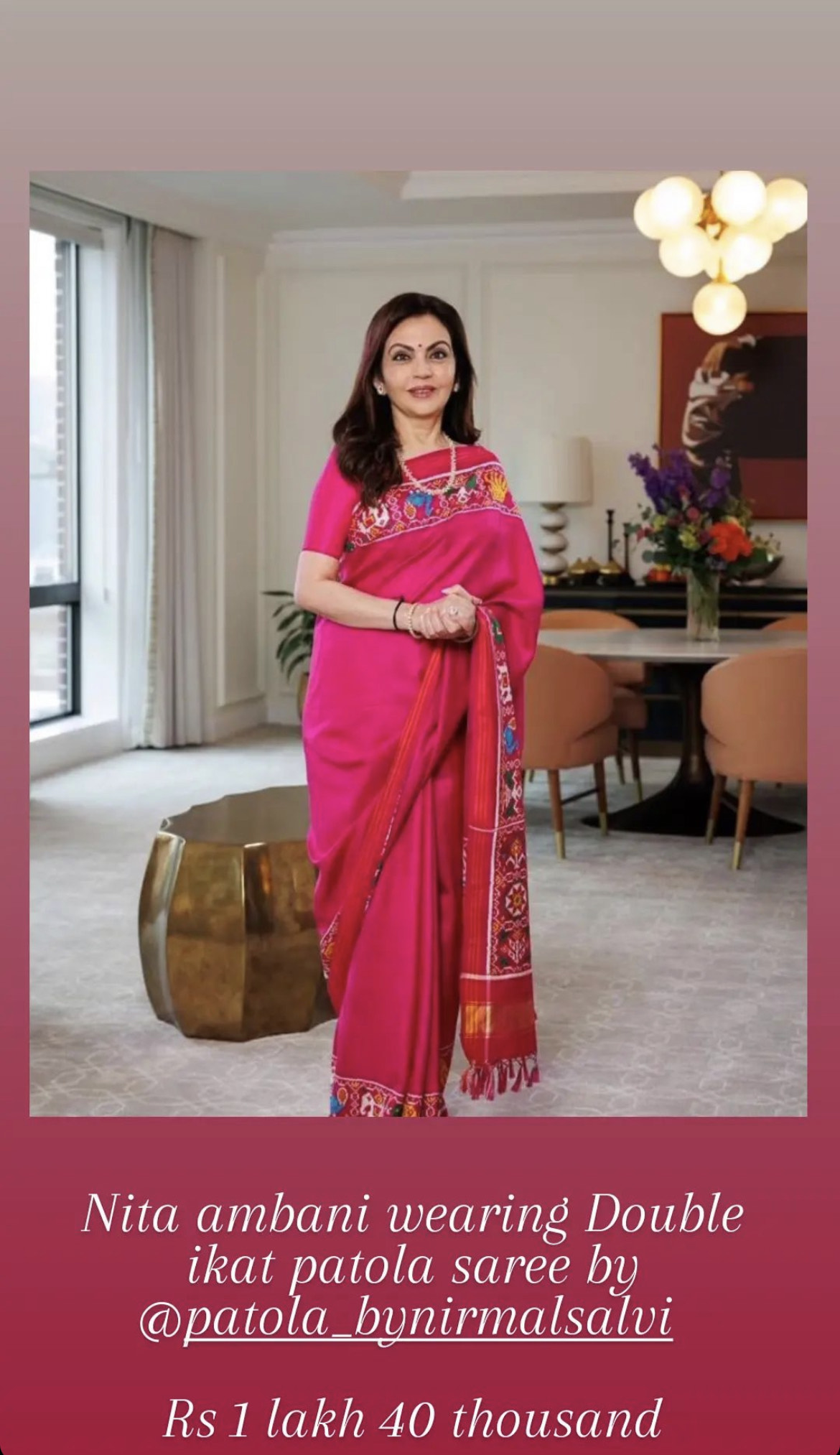 Nita Ambani Wore An Ikkat Patola Saree Worth Rs 1 4 Lakh For State