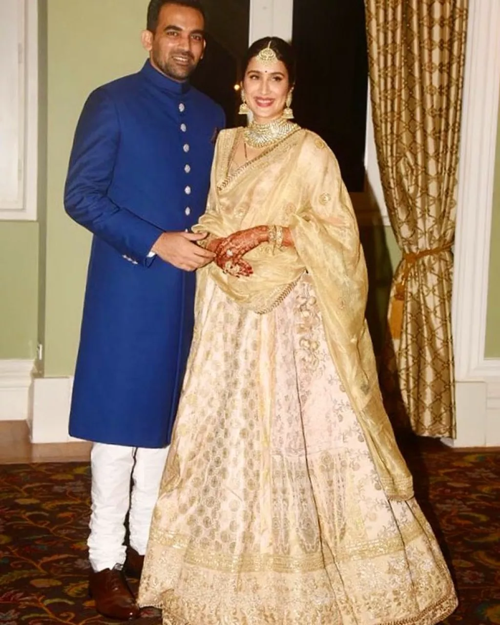 Sagarika Wore Gold Sabyasachi Lehenga On He