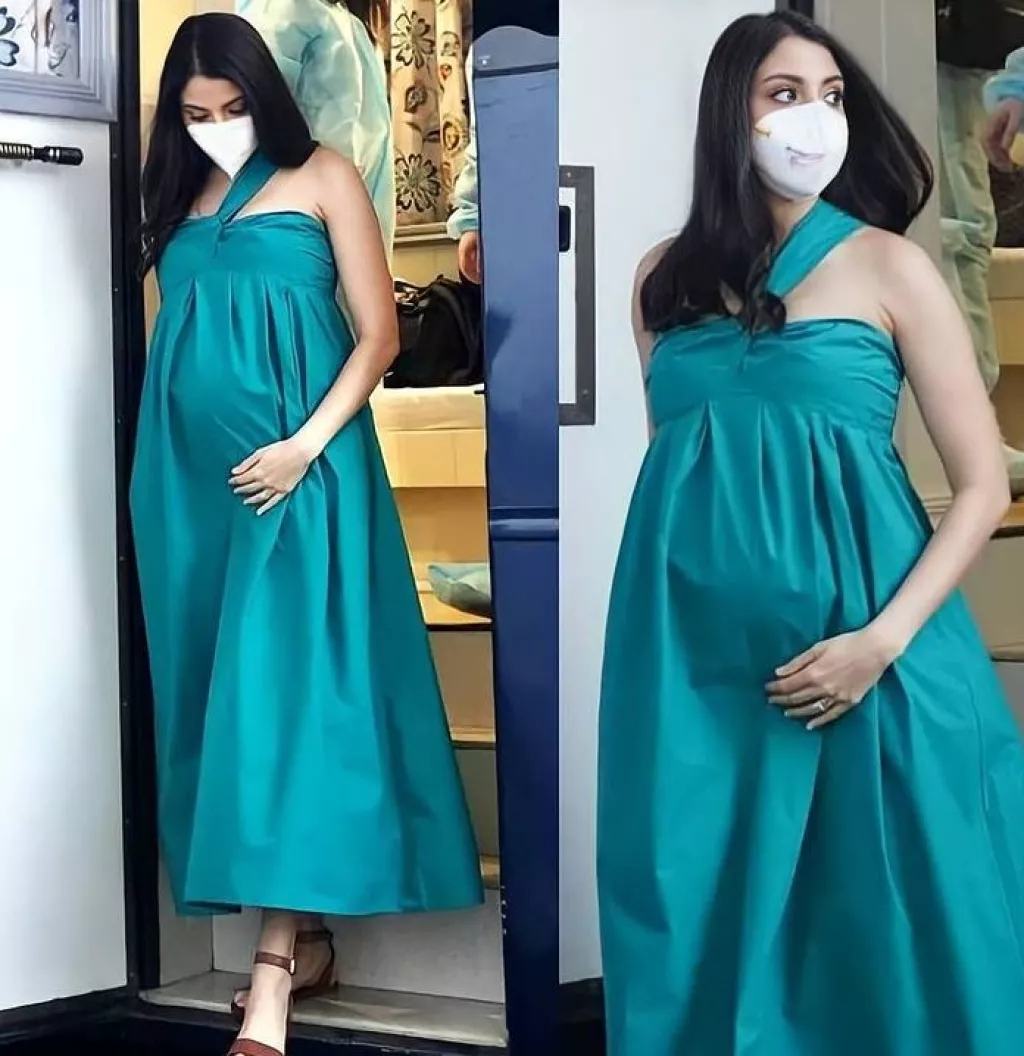 Anushka Sharma Flaunts Her Baby Bump In A Green Off Shoulder Dress As ...