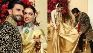 Deepika Padukone, Ranveer Singh wedding reception: Couple goes regal in  white and gold colour coordinated ensemble-Entertainment News , Firstpost