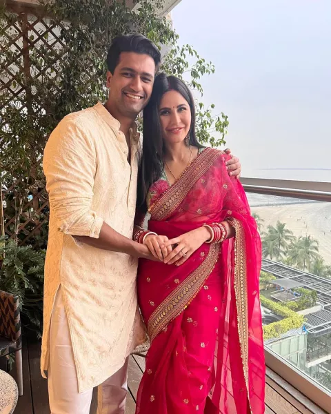 Katrina Kaif Stuns In A Pink Saree And 'Chooda' For First Karwa Chauth ...