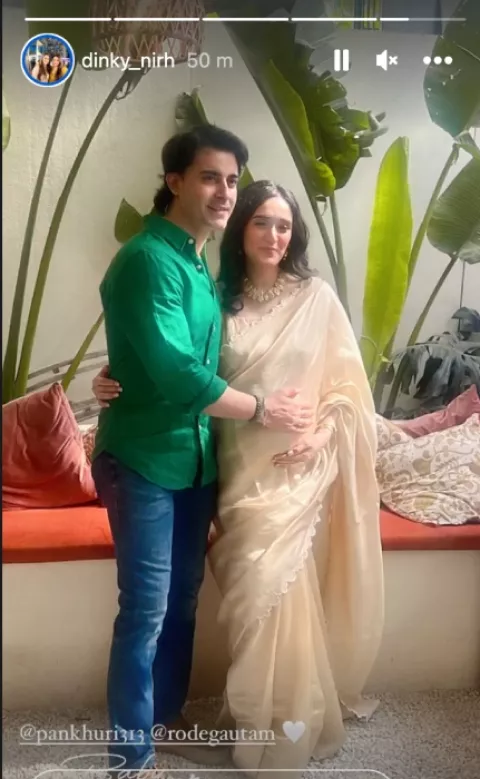 Pankhuri Awasthy Dons A Golden Saree For Her Baby Shower, Reveals She ...