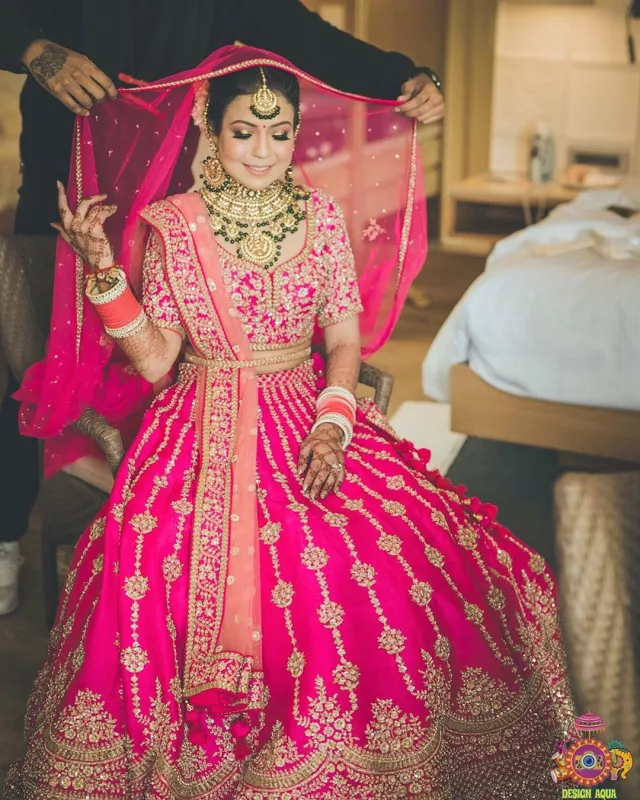 The Bride Who Wore A Rani Pink Lehenga With The Longest Dupatta For Her ...