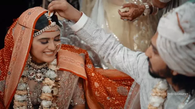 The Bride Donned A Peach-Coloured Lehenga With Floral Motifs, Styled It ...