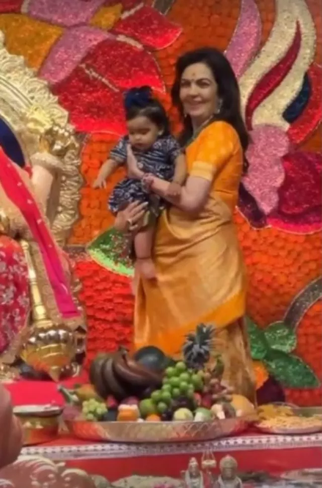 Nita Ambani Plays With Isha Ambani S Daughter Aadiya At Ganpati Puja Looks Cute In A Lehenga Choli