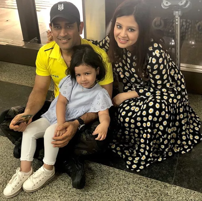 Mahendra Singh Dhoni, Sakshi Singh Dhoni and Ziva Singh Dhoni