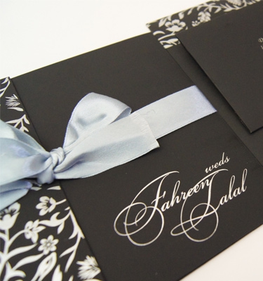 Modern Matte Black Card with Bow and RSVP