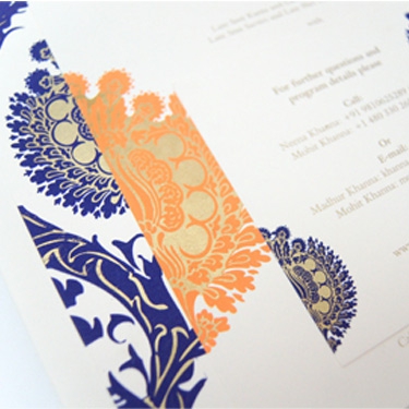 Blue Orange Ivory Invitations with Gold Decoration