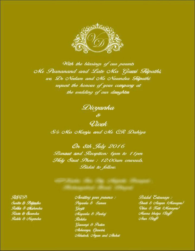 Exclusive: Divyanka Tripathi And Vivek Dahiyaâ€™s Wedding Invitation Is ...
