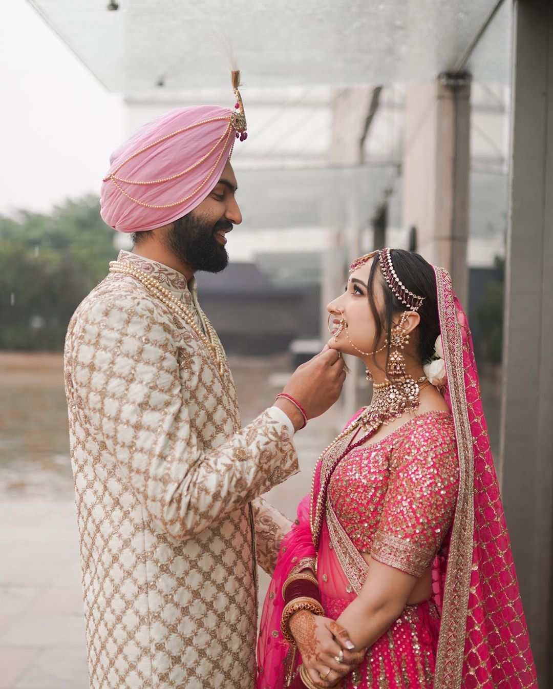 sherwani with pink lehenga