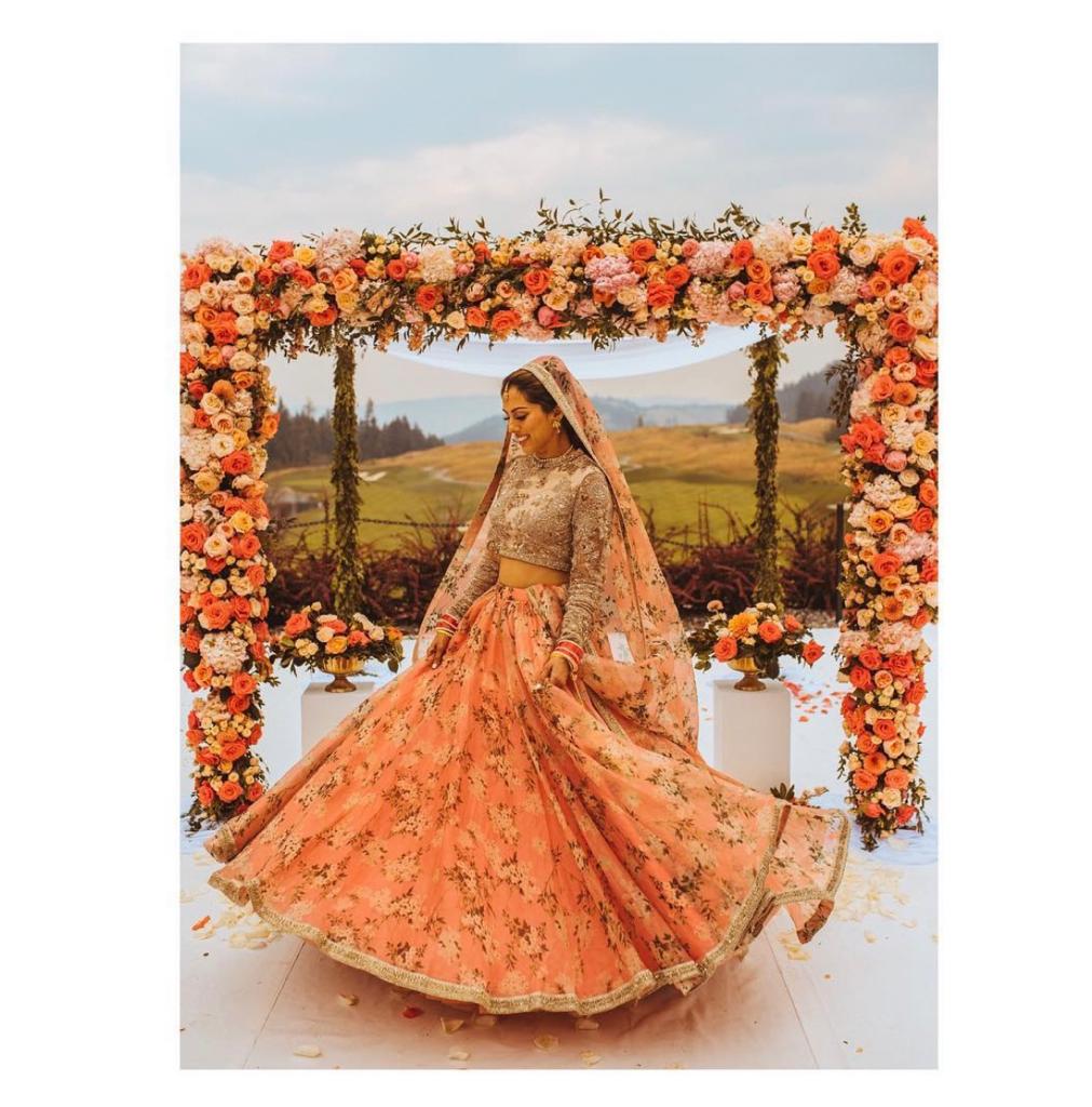 Gorgeous orange color bridal lehenga and blouse with dupatta. Lehenga and  blouse with signature silver threa… | Bridal lehenga images, Orange lehnga, Orange  lehenga
