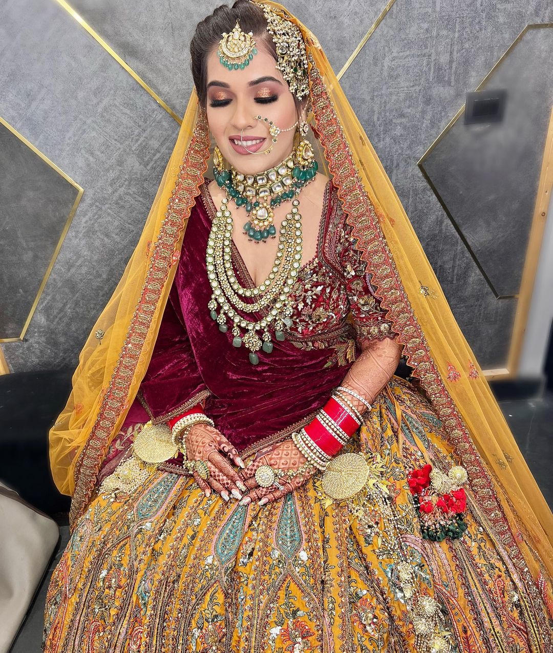 Designer Indian wedding Bridal Lehenga with Double designer Dupatta - Aazuri