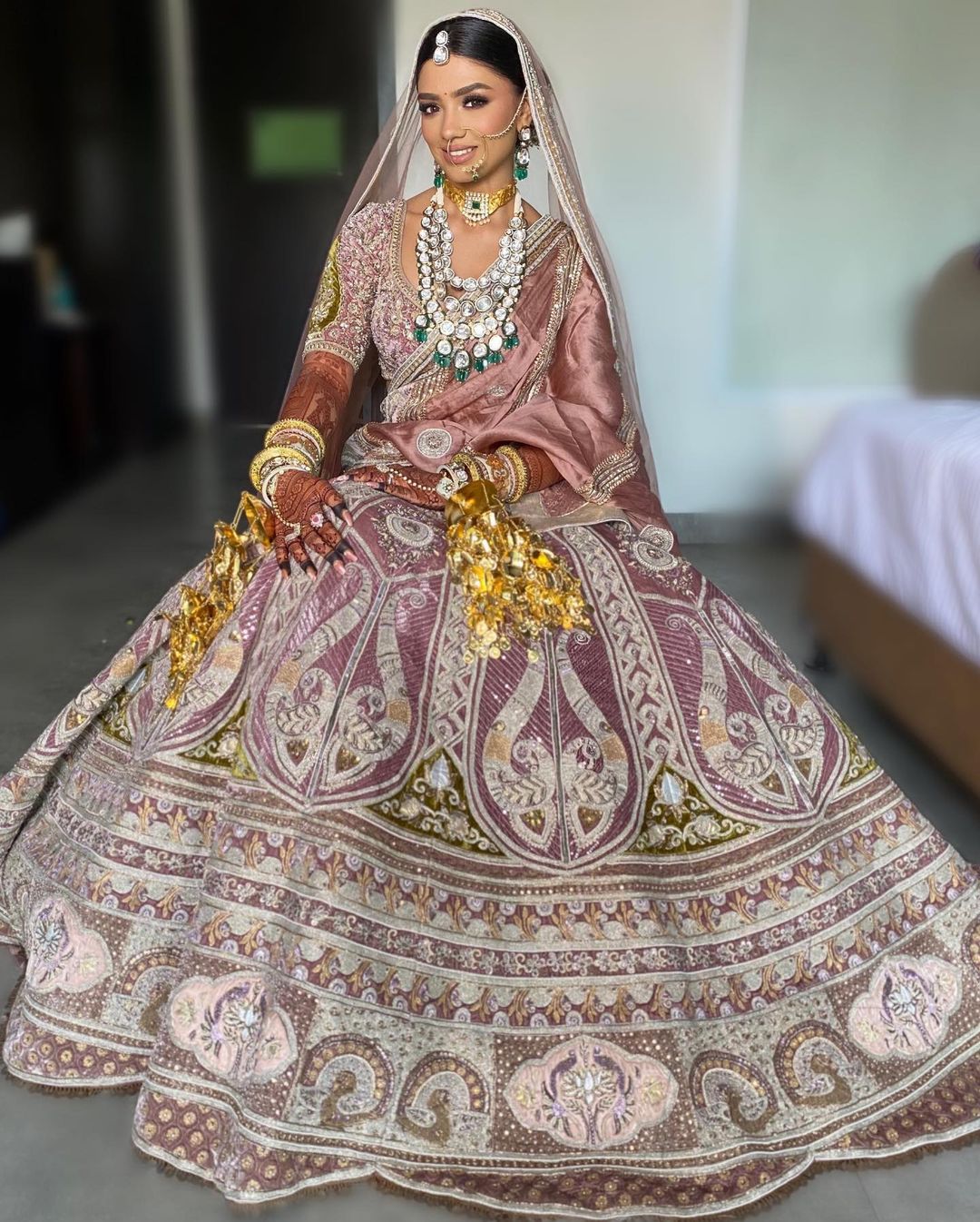 Dulhan in Pink Lehenga Elegance: Sabyasachi-Inspired Royal Baggi Collection  at Rs 17500.00 | शादी का लहंगा - JMS Studio, Surat | ID: 2853237563955