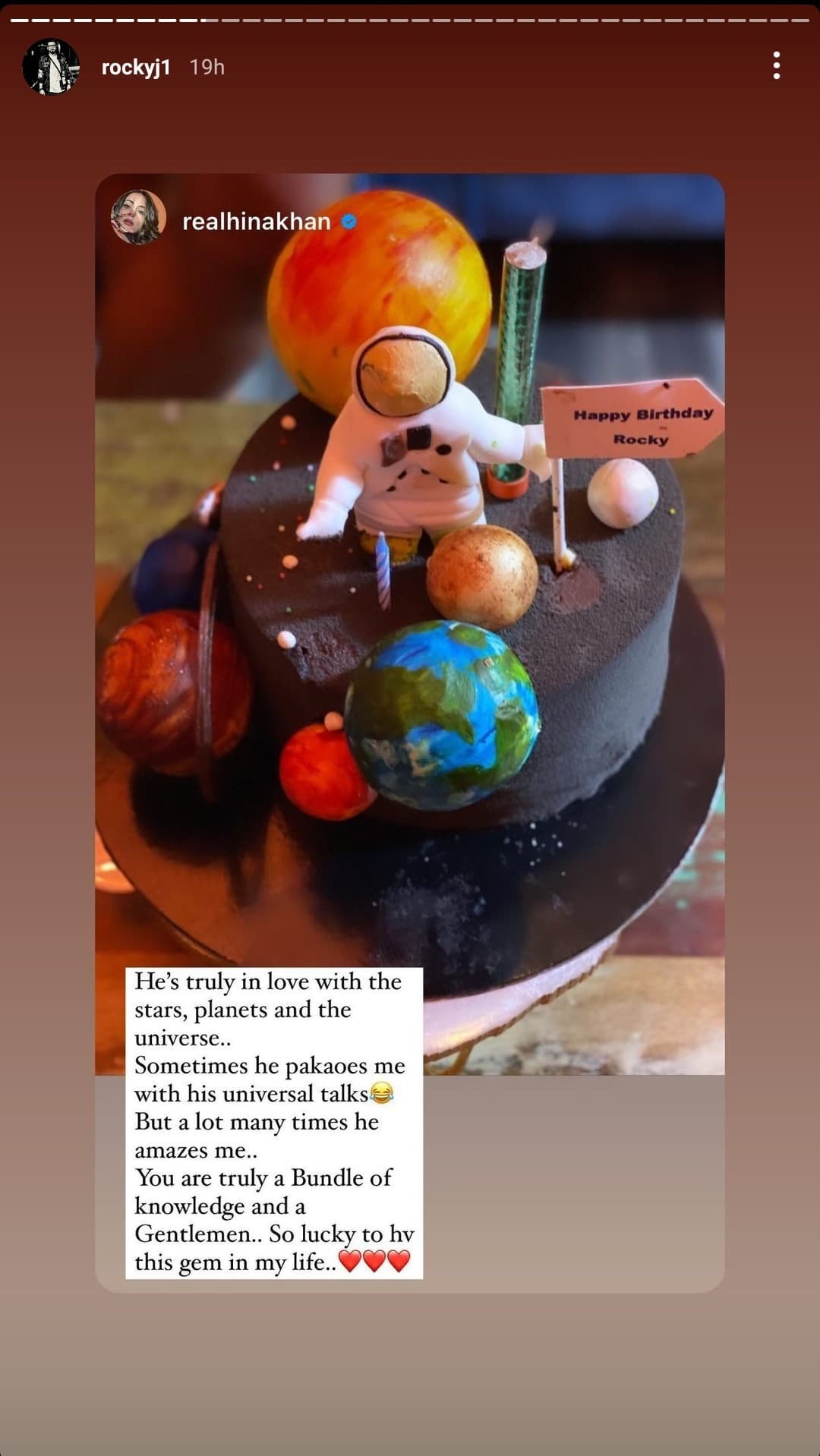 Hina Khan Celebrates Gem Rocky Jaiswal S Birthday Customised Universe Cake Steals The Limelight