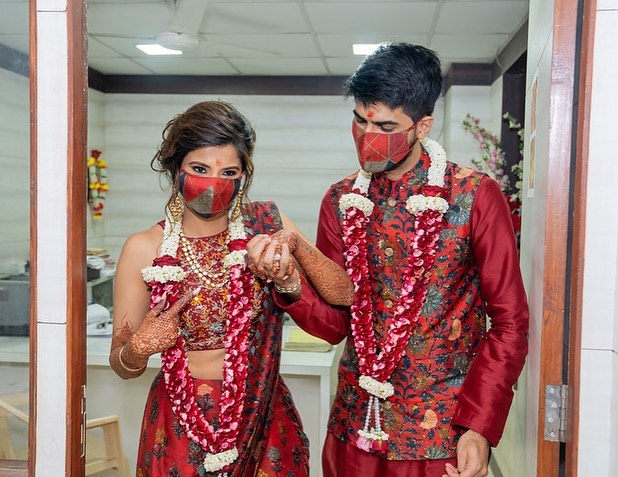 Designer Masaba Gupta & Actor Satyadeep Misra Shine Through In Barfi Pink  On Their Wedding Day