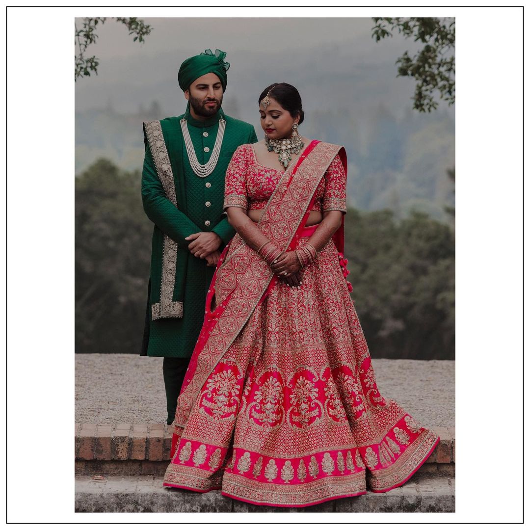 22 Matching Lehenga & Sherwani for Indian Brides & Grooms | Latest bridal  lehenga, Lehenga color combinations, Couple wedding dress