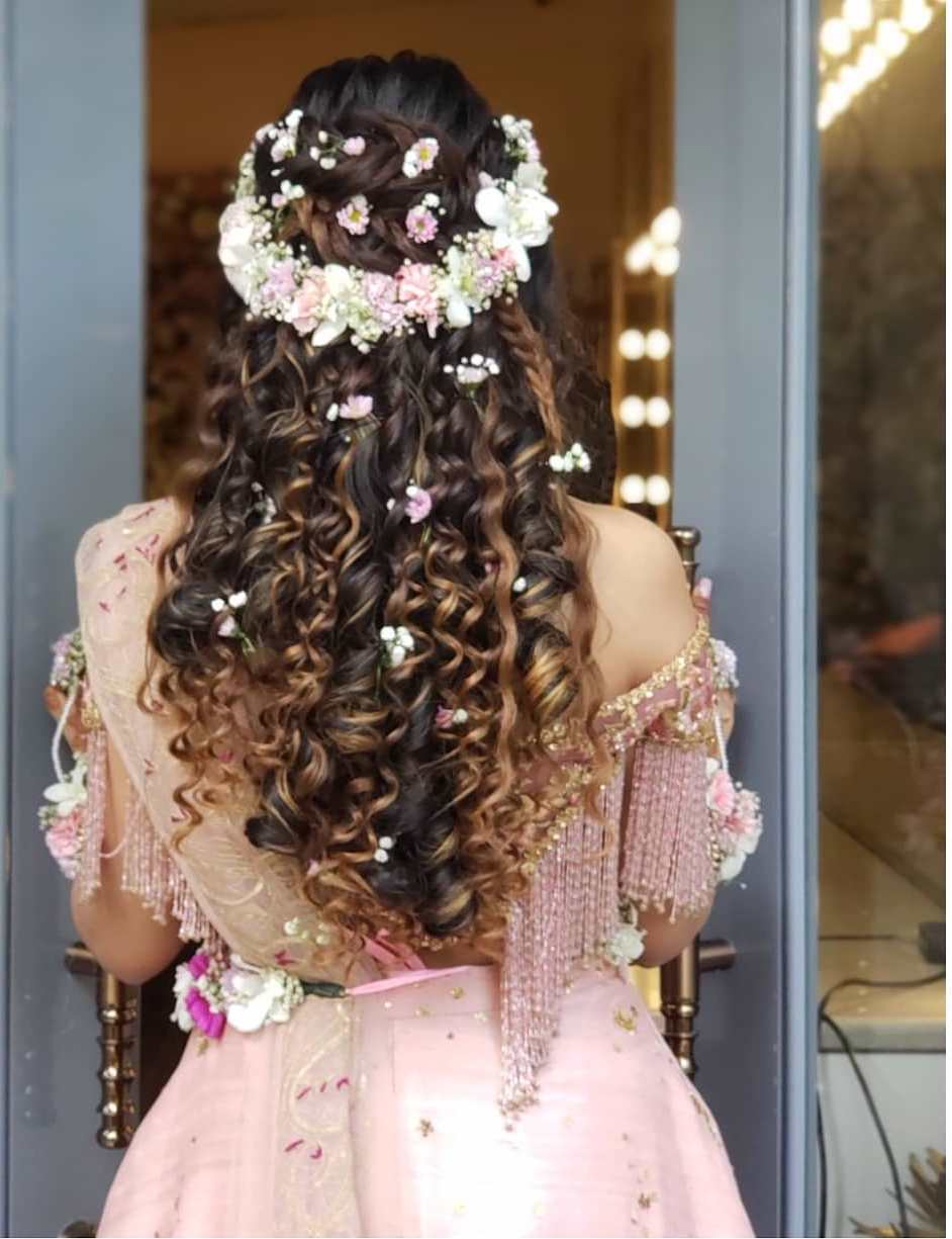 Hani Priya Bojan | Waterfall Hairstyle With Front Puff & Free Curls  Hairstyle By Me ❤️ . . . For Bridal Enquiry Kindly Dm/ Watsapp @6381950927.  . . . #h... | Instagram