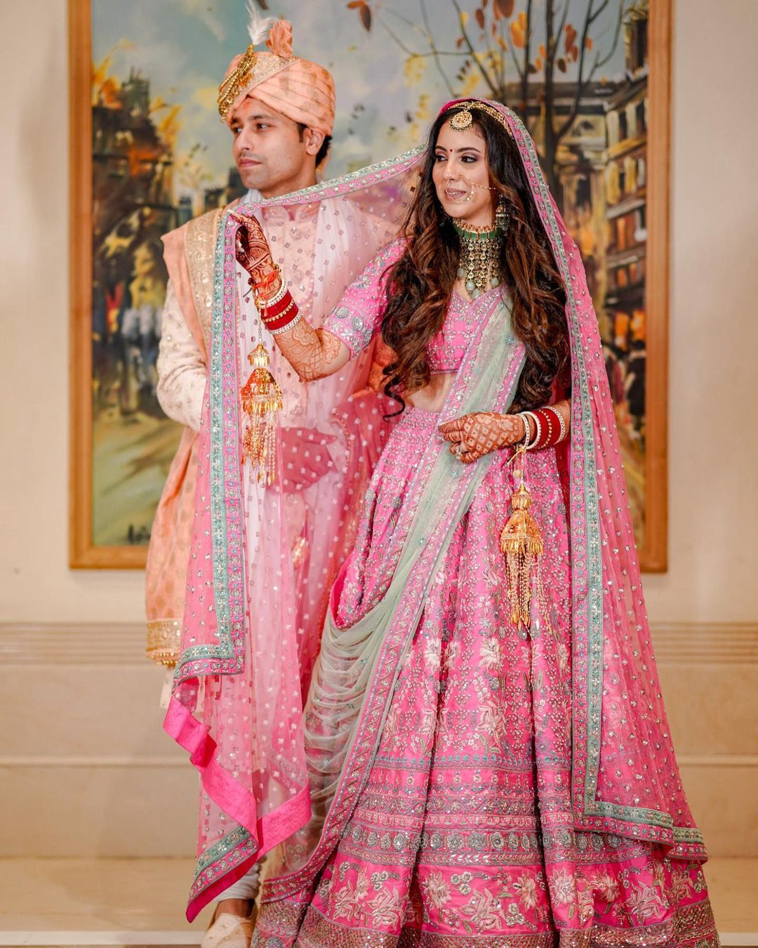 Bride Donned A Pink Hued Lehenga By Designer Anita Dongre Sets Trend With Her Open Tresses 5796