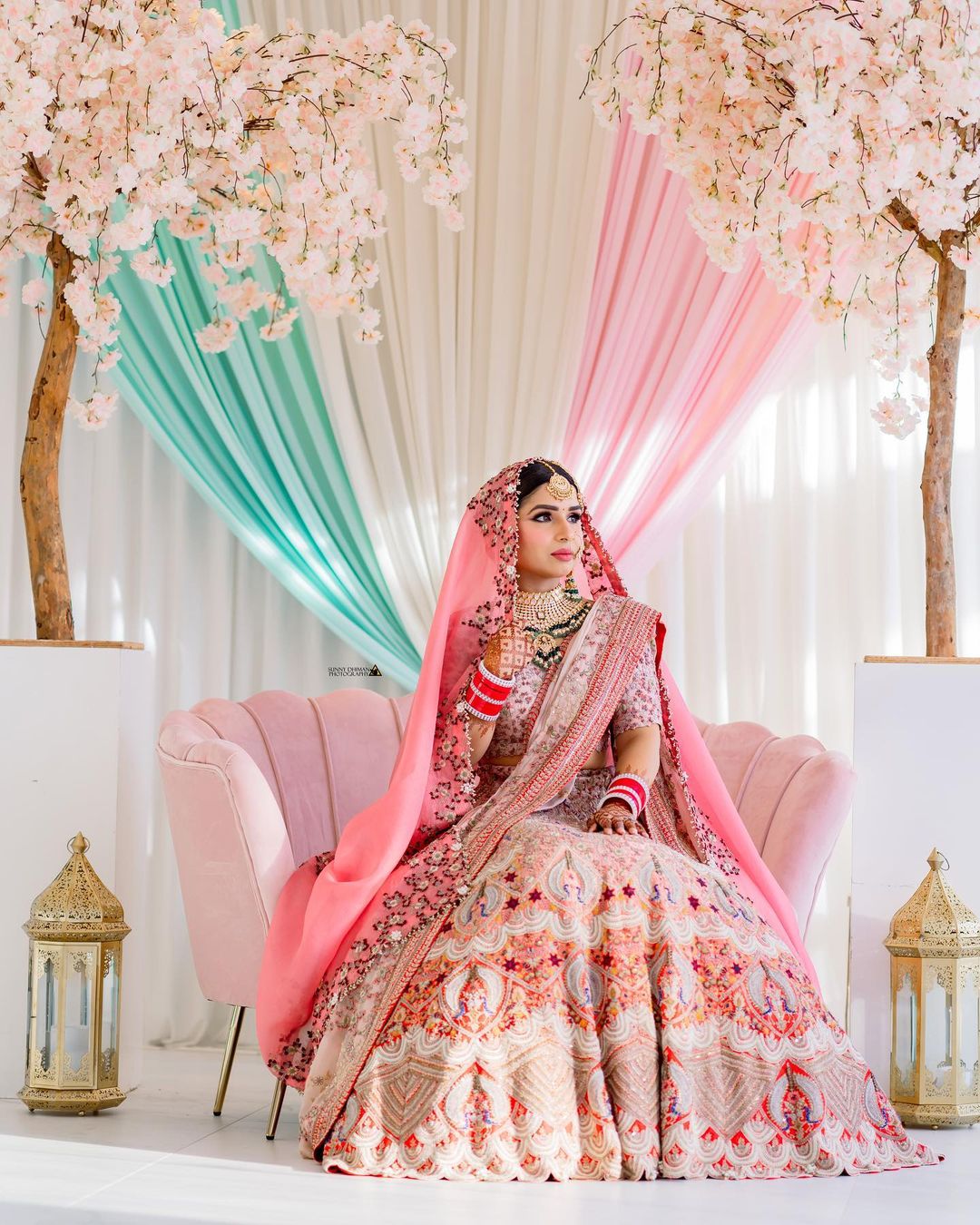Buy Onion Pink Heavily Embroidered Bridal Lehenga Set