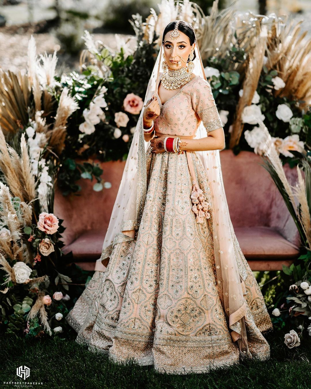 Sabyasachi Bride Wore Salmon Pink Lehenga Adorned With Stone-Studded ...