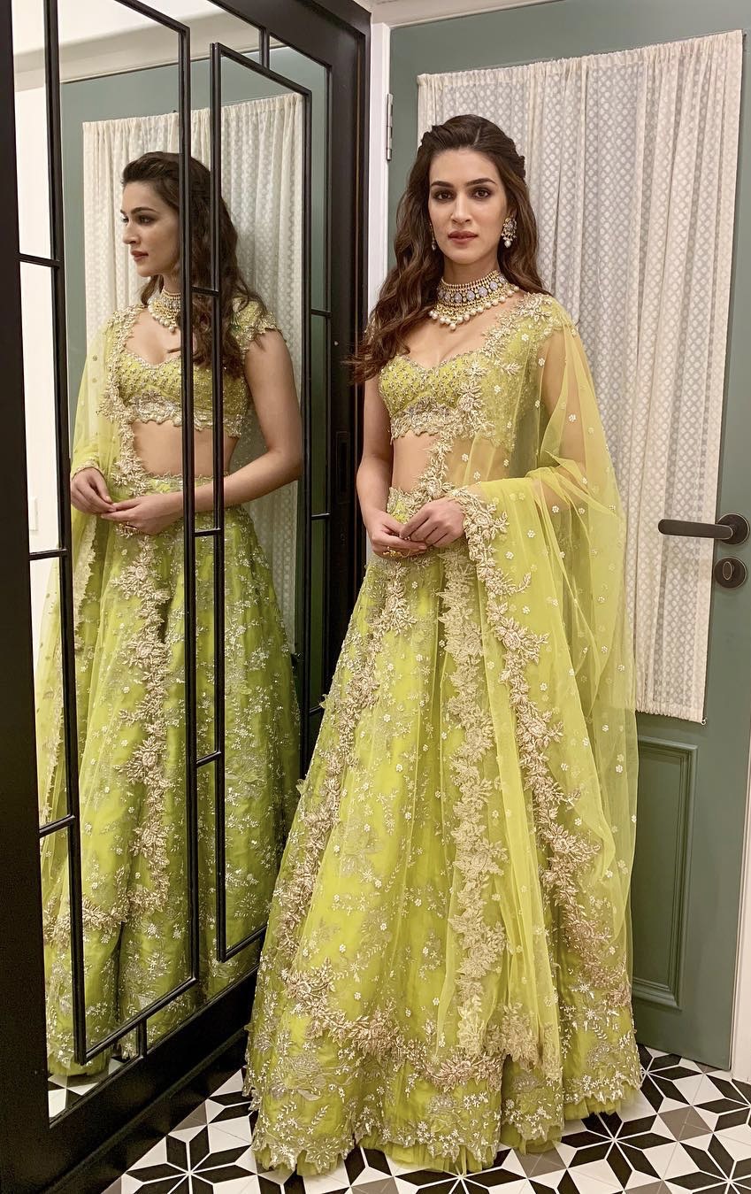 Pink and green color half saree | Half saree designs, Lehenga saree design,  Long gown design