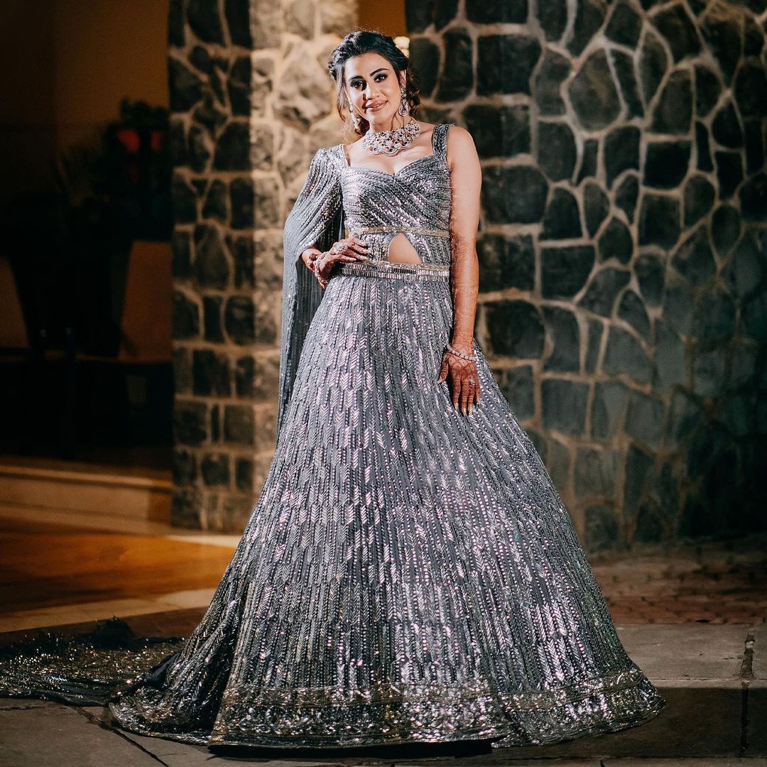 Pakistani Silver Shimmer Lehenga Choli Dress for Bride 2021 – BridalLehenga