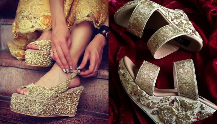 Photo of Silver bridal heels to wear under red lehenga