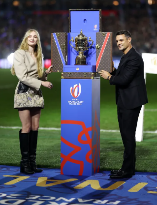 Sophie Turner and Dan Carter Dazzle in Louis Vuitton at Rugby World Cup  2023 Presentation