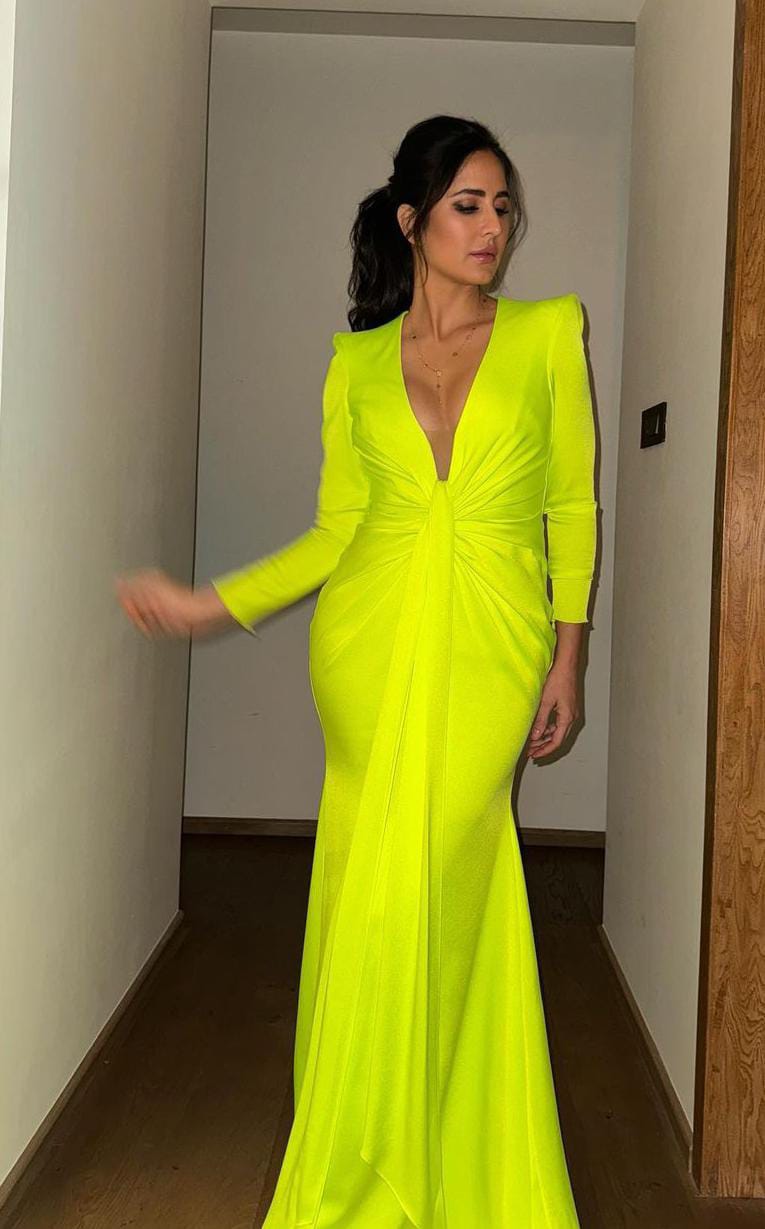 Katrina Kaif Exudes Glam In A Neon-Green Crepe-Gown Worth Rs. 2.97 At ...