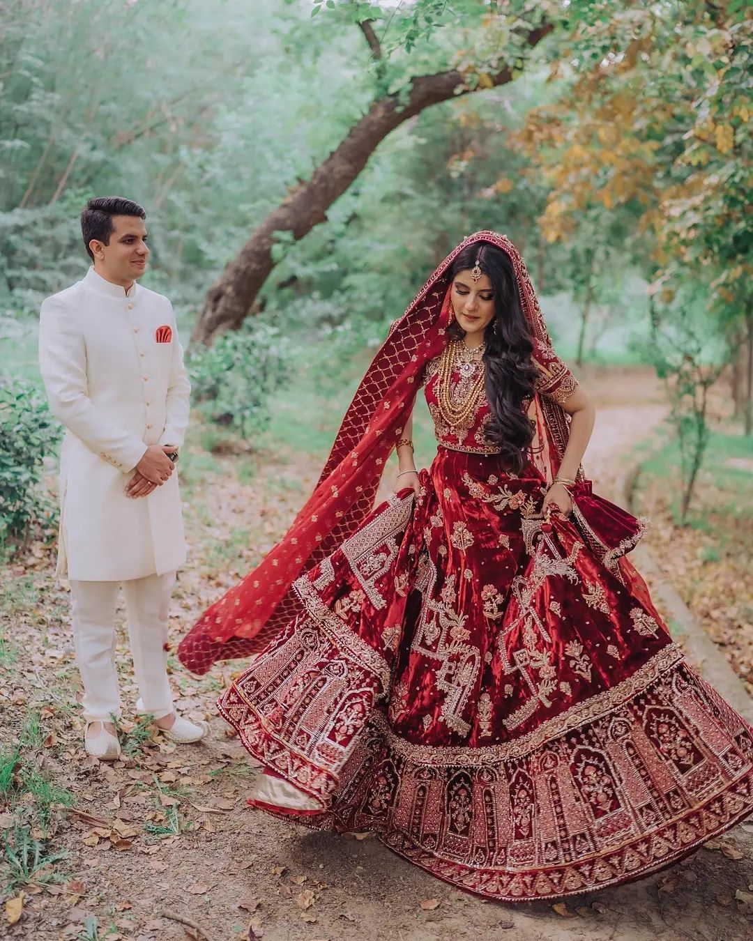 Sparkling Blue and Red Pakistani Bridal Lehenga