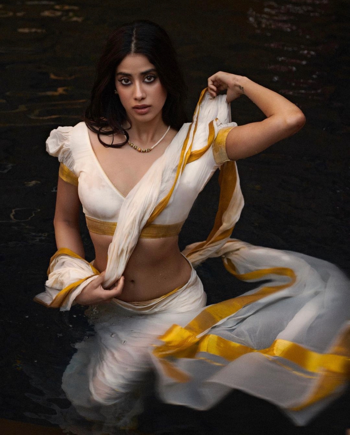 Janhvi Kapoor Flaunts Her Curves In A Wet White Saree, Steals Breaths In A  Risque Deep-Necked Blouse