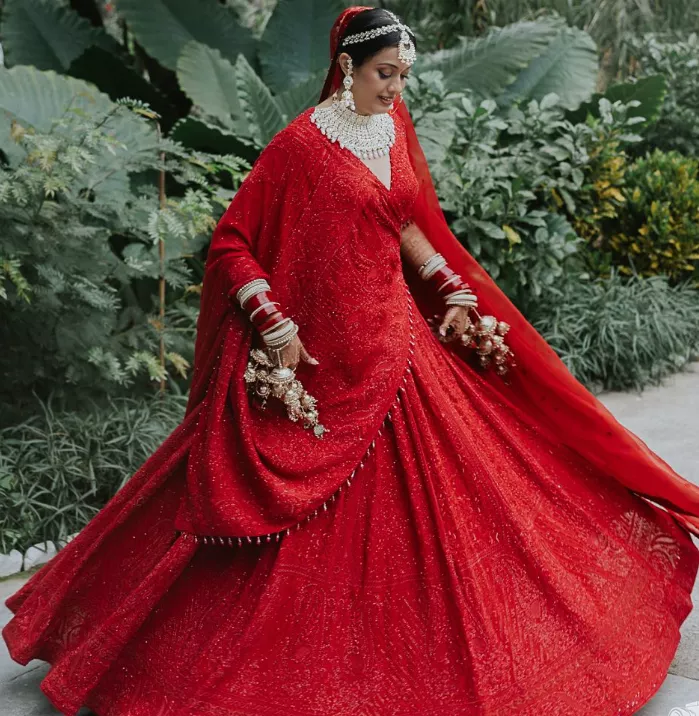 Ruby Red Lucknowi Chikankari Lehenga Set Design by Soniya G at Pernia's Pop  Up Shop 2024