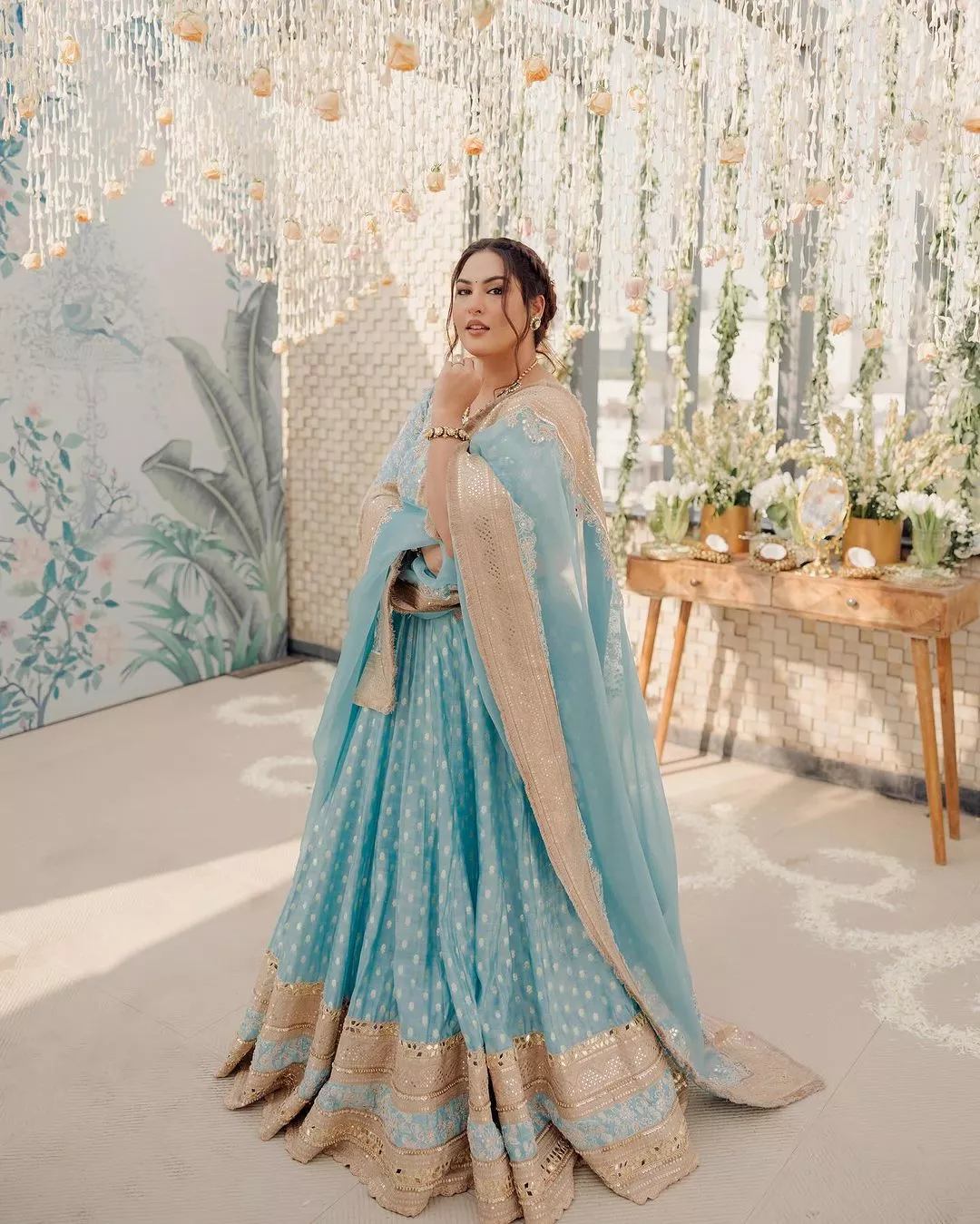 Influencer Bride Dons A Printed Versace Lehenga At Her Rehearsal