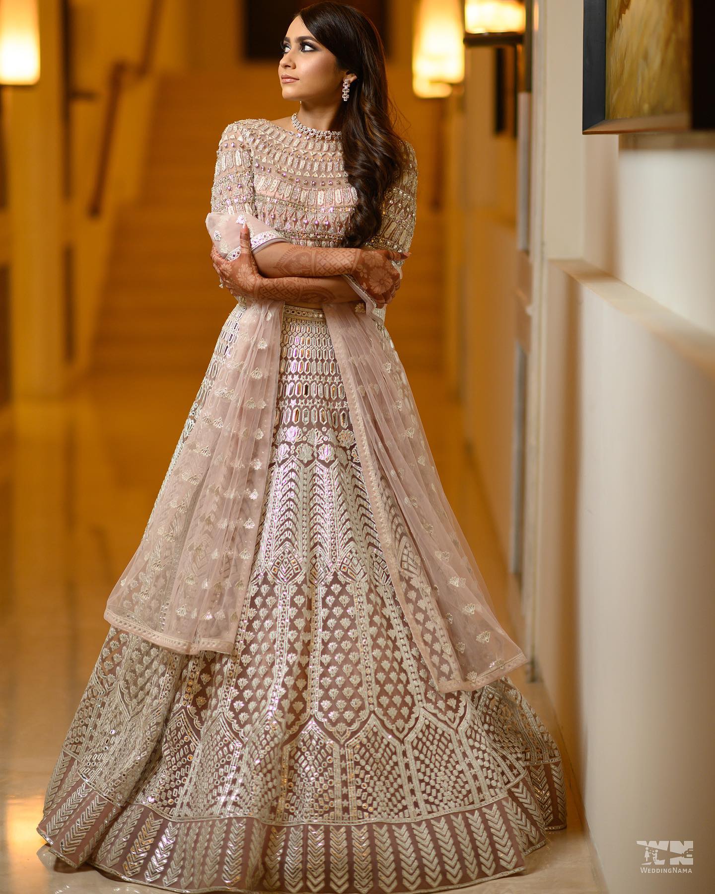 20 Brides Who Stunned In Pastel Salmon Pink To Beige Golden Falguni Shane Peacock  Lehenga 'Cholis