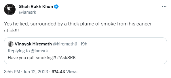 Shah Rukh Khan reveals if he's quit smoking, reacts to troll on