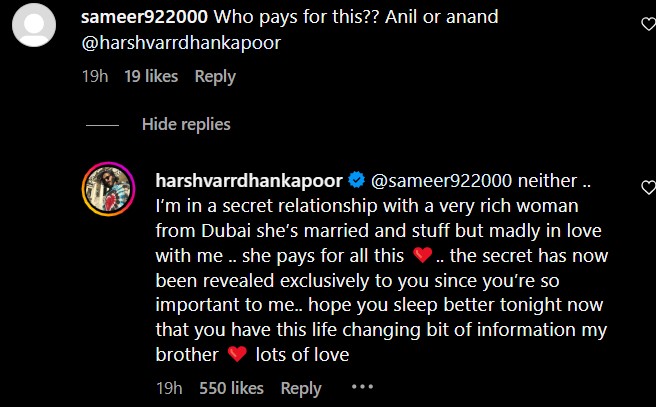 Harsh Varrdhan Kapoor's Savage Reply To Troll Who Asked Him If Anil Or ...