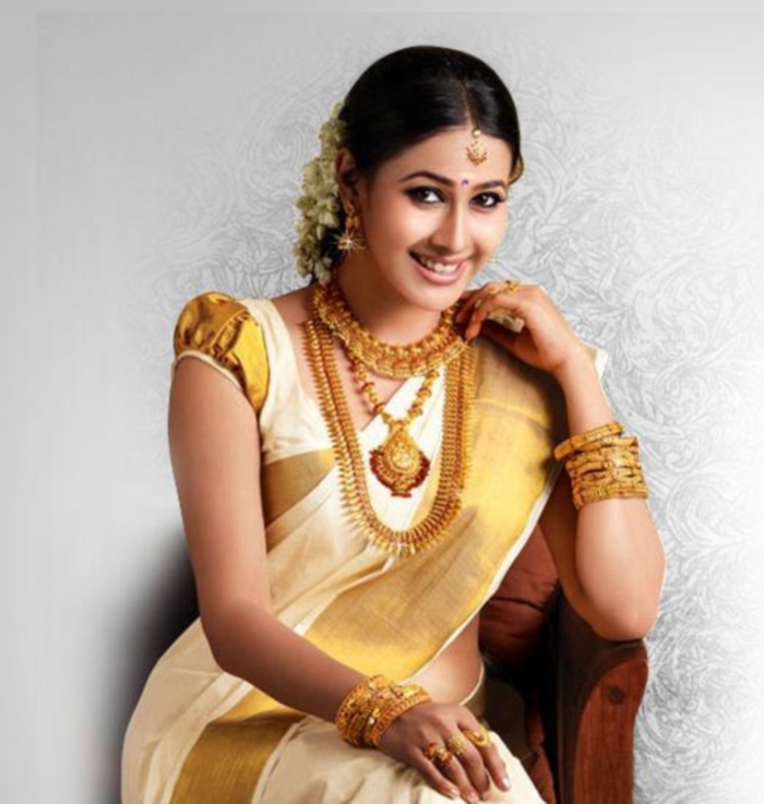 Kerala Gold Kasavu Half Saree With Bead Worked Blouse/ Kerala Half Saree -  Etsy
