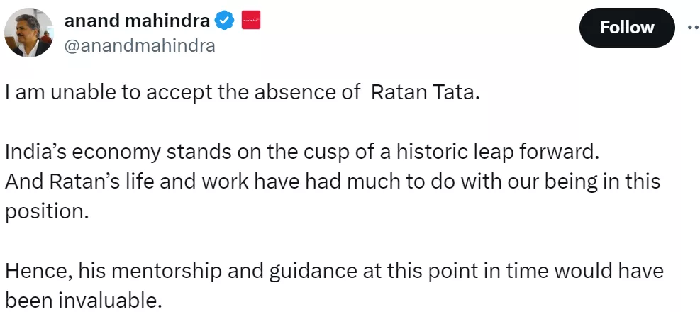 Indian bilionaires, Mukesh Ambani, Gautam Adani, Anand Mahindra, and Harsh Goenka reacts to Ratan Tata's demise