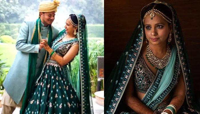 Bridal, Mehendi Sangeet, Reception, Wedding Green color Silk fabric Lehenga  : 1832966
