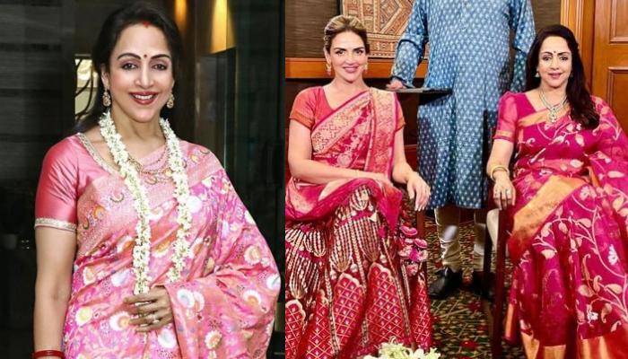 Dream Girl, Hema Malini Wears Magenta Banarasi Saree Worth Rs 69K At A  Wedding, Dons Diamond Choker