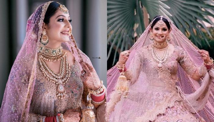 Buy Pink Tulle Embroidered Pearls Alyssa Shimmer Bridal Lehenga Set For  Women by Dolly J Online at Aza Fashions.