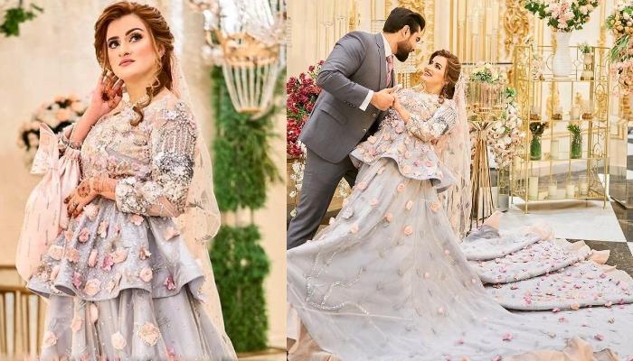 Muslim Bride Wore 3-D Flower Tulle Gown With A Long Trail For Her 'Walima', Stunned In Pretty Veil