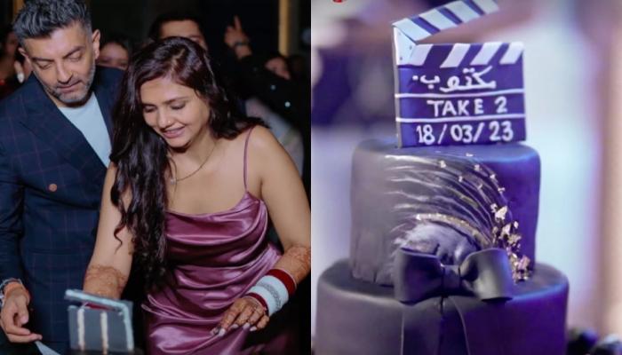 Dalljiet Kaur Cuts A Unique Cake On Reception Which Is An Ode To Couples Second Marriage 
