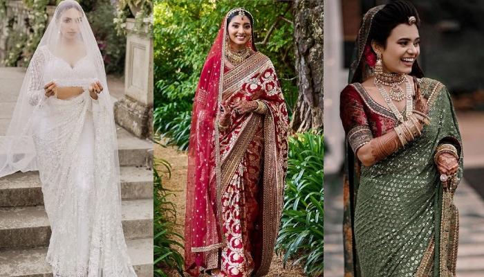 16 Brides Who Paired Their Saree With Pretty 'Dupattas': From Long White  Veil To Floral