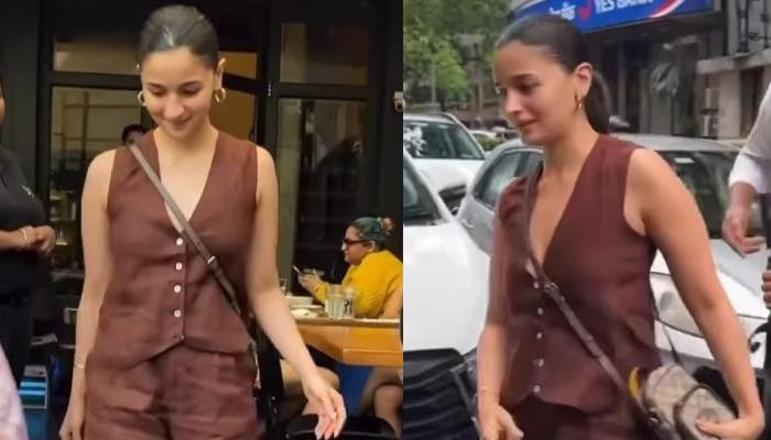 Alia Bhatt Wore A Chocolate Brown-Hued Co-Ord Set Worth Rs. 7K, Carries A  Mini Bag Priced At Rs. 79K