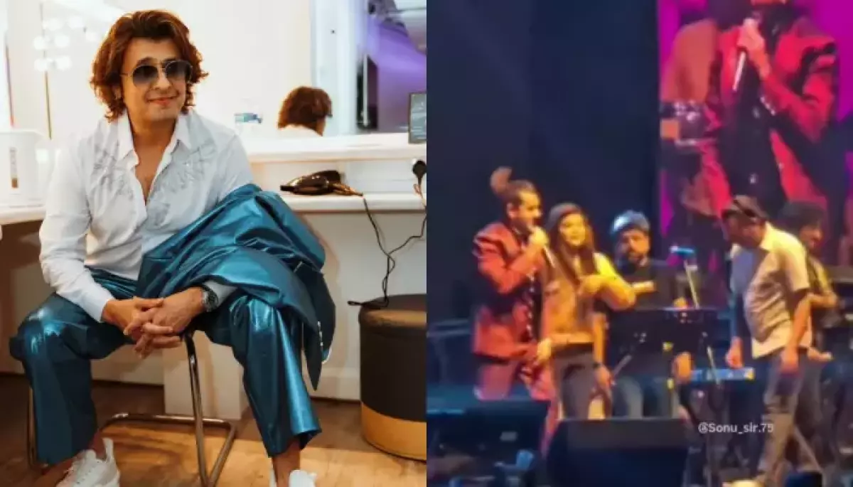 Sonu Nigam Continues Singing In Mid Of Drunk Fan Climbing The Stage, Fans Say ‘Sur Nahi Chodha’