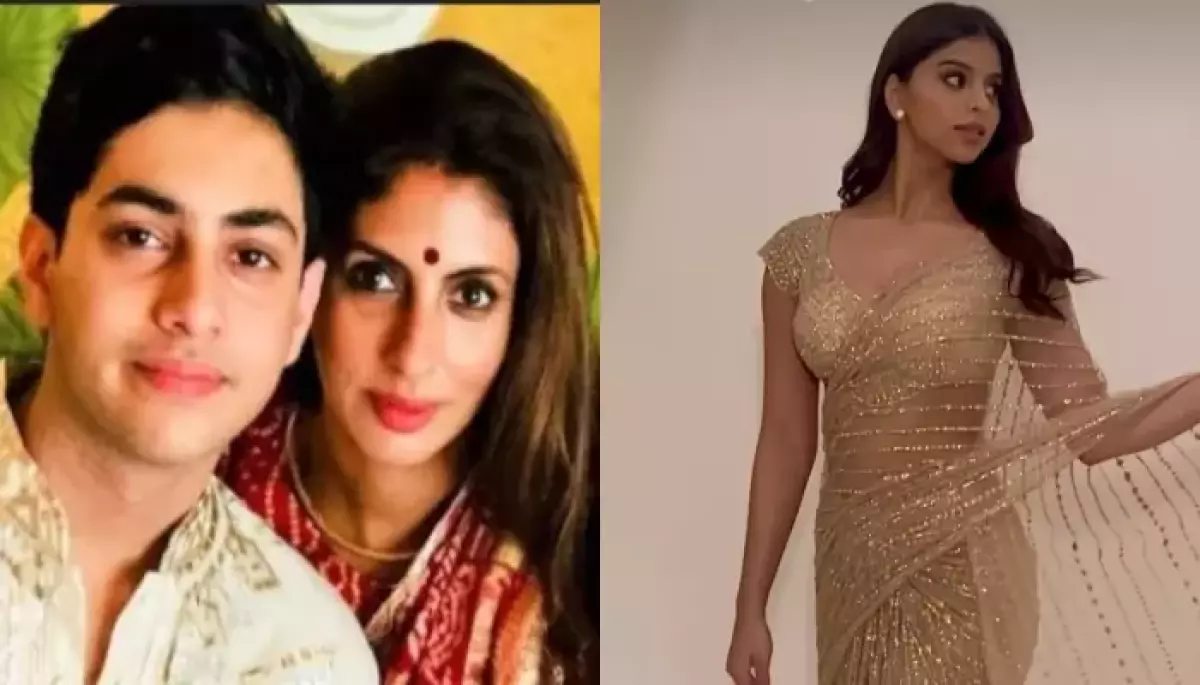 Suhana Khan Stuns in a Golden Saree; Agastya Nanda’s Mom Shweta Bachchan Showers Praise