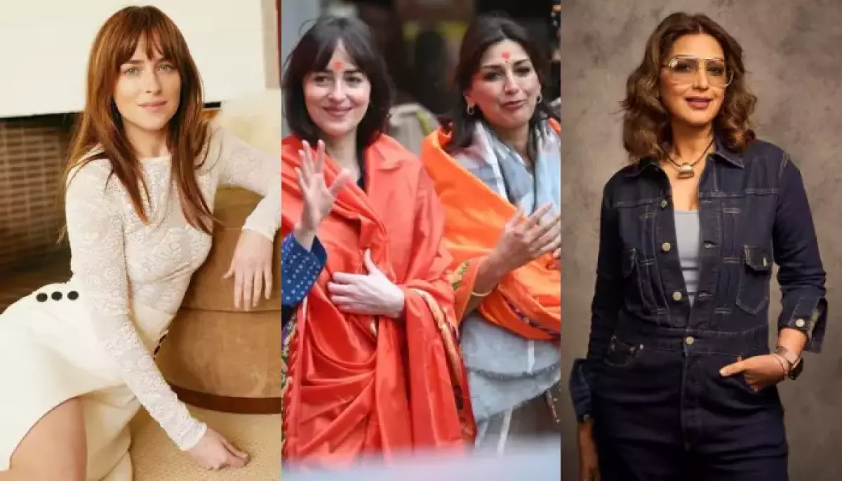 Dakota Johnson Goes ‘Desi’ In ‘Salwar Suit’ As She Visits Shiddhivinayak Temple With Sonali Bendre