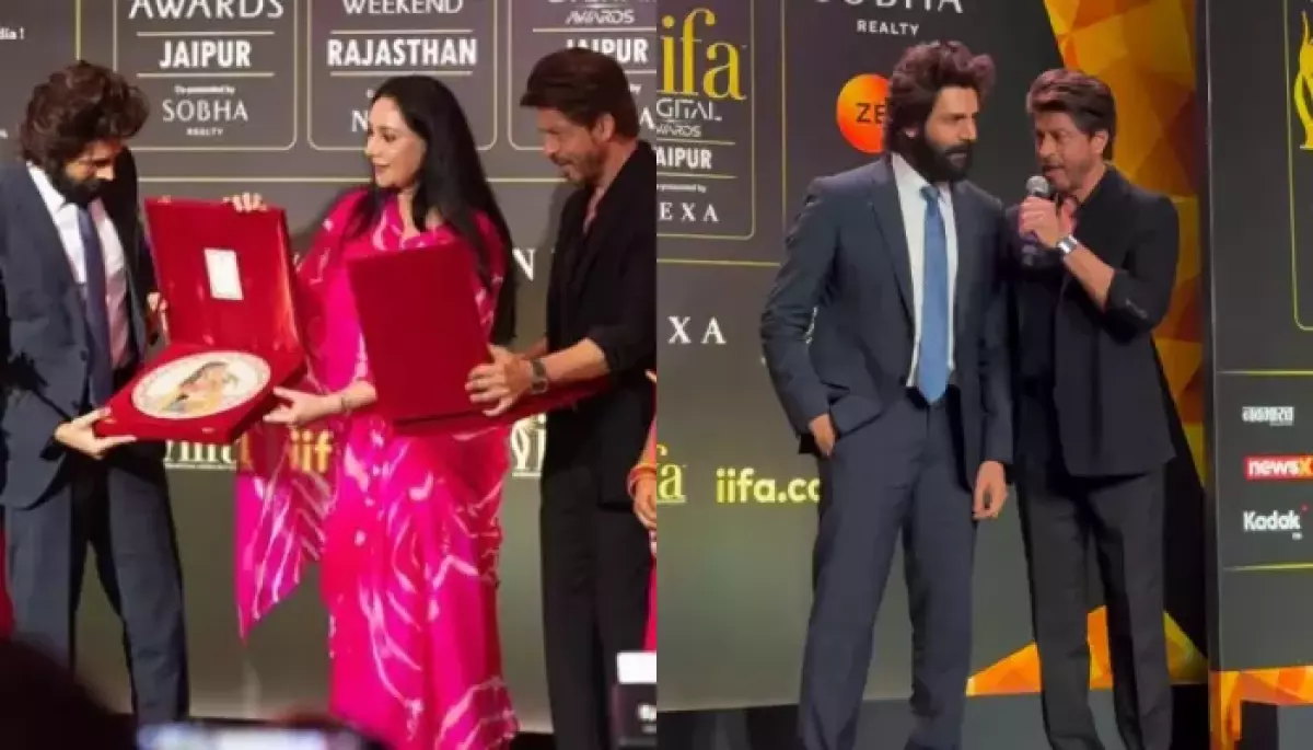 Shah Rukh Khan And Kartik Aaryan Pose With Princess Diya Kumari At IIFA ’25 Mumbai Press Conference