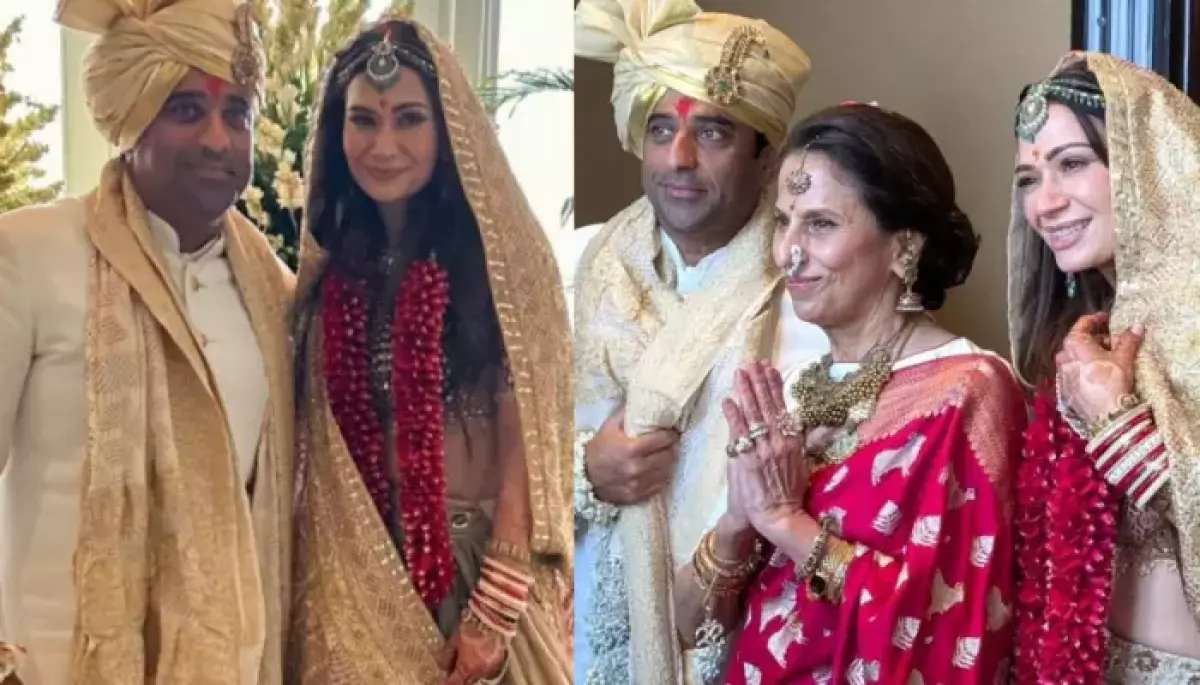 Shobhaa De Stuns In Red As Her Son Gets Married, Bride Wears Golden Lehenga By AJSK